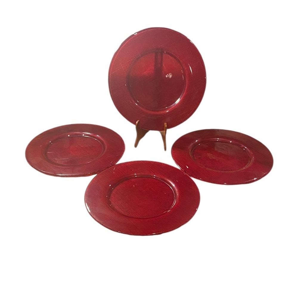 Set of 4 Villeroy & Boch Sparkle Vibrant Ruby Red 13.5” Glass Charger Plates - Picture 10 of 10